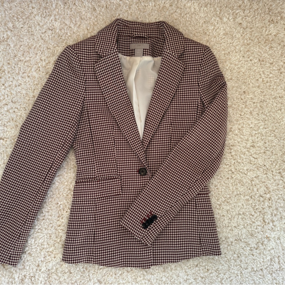 H&m modern classic fitted blazer women’s inspired houndstooth jacket size US 0